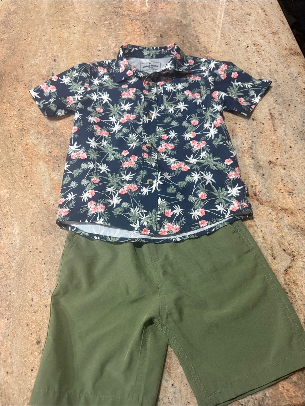 Eddie Bauer Navy Floral Tropical Button-Up Shirt